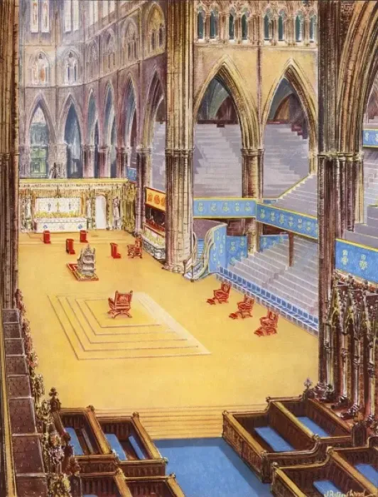 Framed Print of Westminster Abbey Coronation Print, 1953. Framed