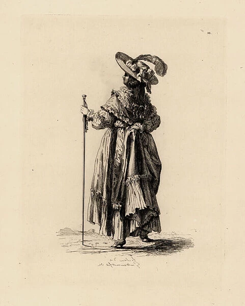 Woman lifting the hem of her dress, era of Marie Antoinette