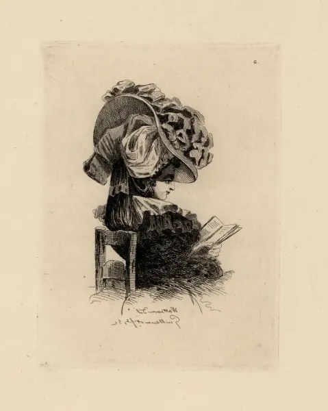 18th Century Woman in Giant Bonnet Art Prints, Posters