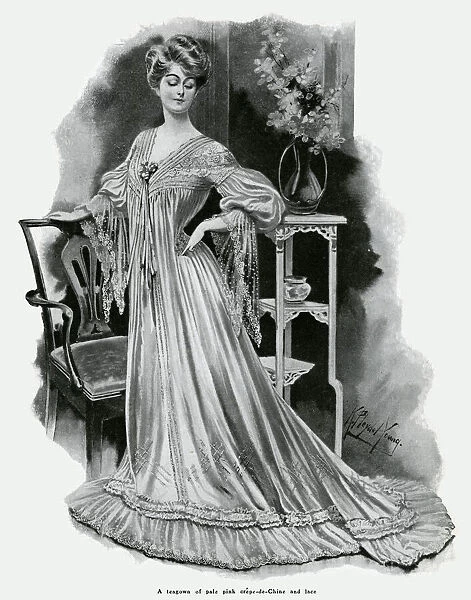 Woman wearing teagown 1905