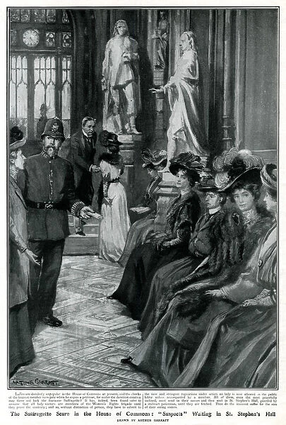 Women waiting to in St Stephens Hall, Feb 1908