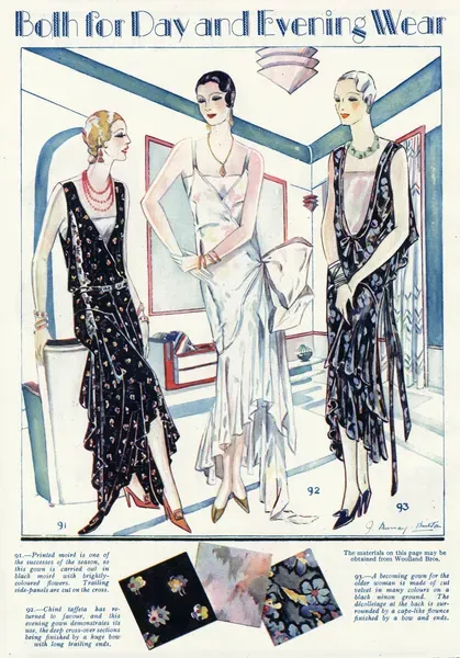 Framed Print of 1929 Fashionable Women in Day and Evening Dresses Print.  Framed Print from Mary Evans