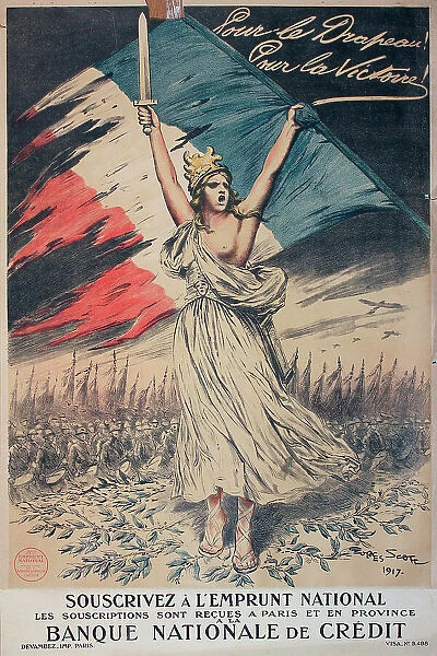 WW1 poster, Souscrivez a l'Emprunt National - Pour le Drapeau! Pour la Victoire! (Subscribe to the National War Loan - For the Flag! For Victory!) Date: 1917