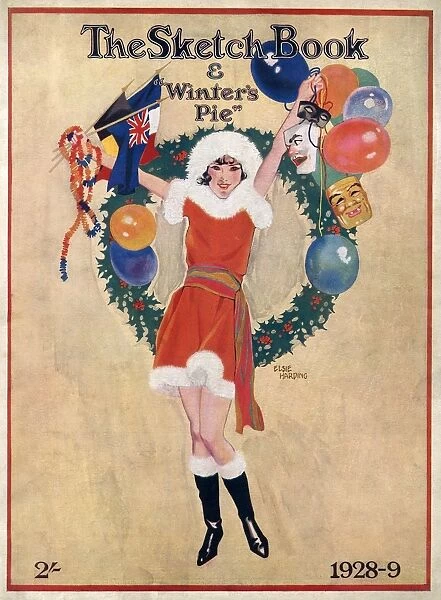 A young flapper girl in a Christmas theme dress