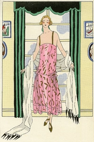 Young lady in pink evening dress by Jenny