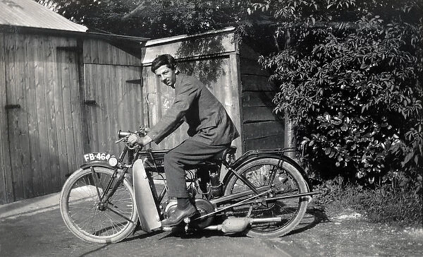 Young man on a 1923 New Imperial motorcycle