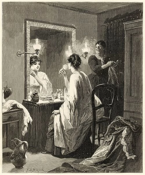 A young woman at her dressing table