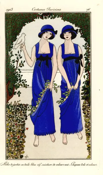 Young Women in Blue Toile Garden Dresses Print, 1913. Art Prints, Posters &  Puzzles from Mary Evans