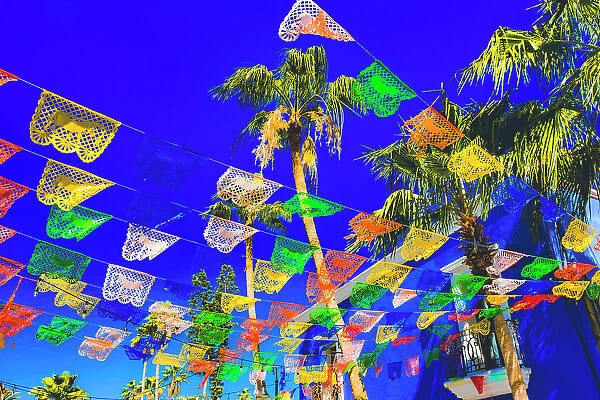 Colorful Mexican Christmas paper decorations. San Jose del Cabo, Mexico Date: 29-12-2020