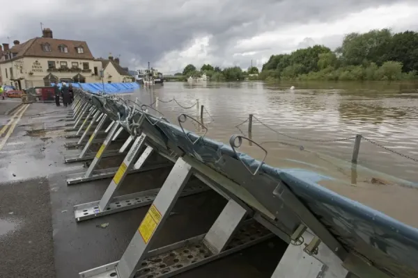 Flood barriers alongside River Severn June 27 2007 Upton upon Severn Worcs UK