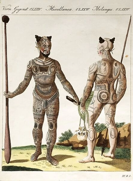 1811 Nukahiva Marquesas tattooed warriors