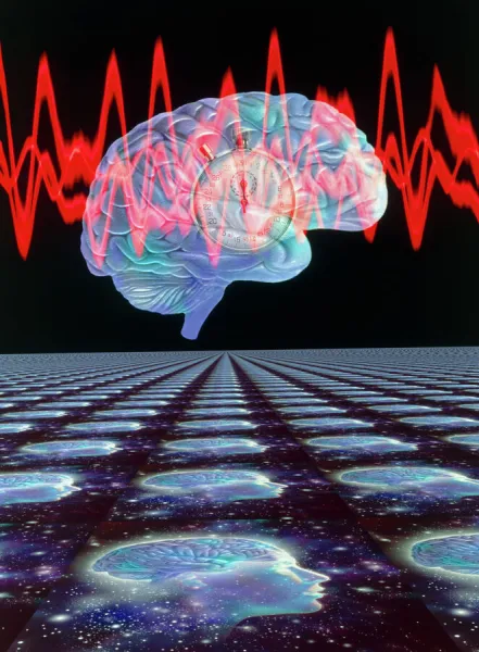 Abstract artwork of human brain & EEG brainwaves