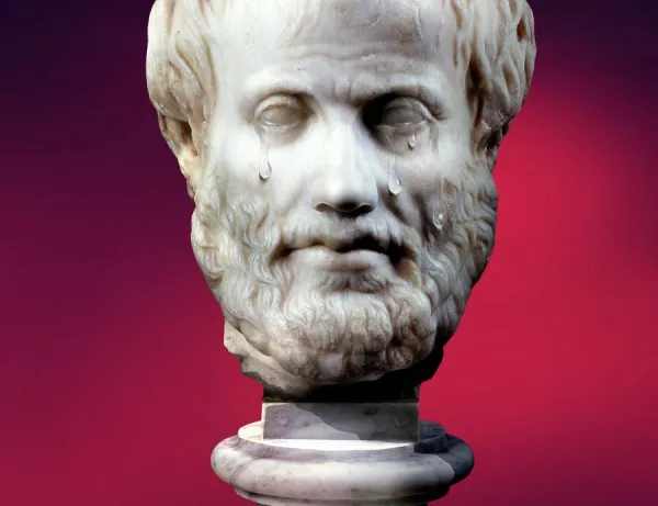 Aristotle crying, conceptual artwork