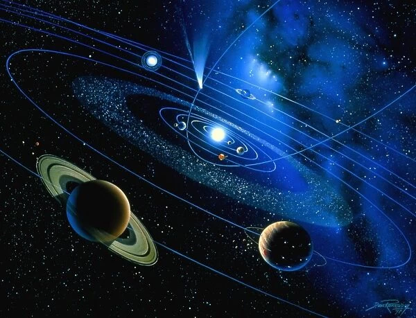 Artwork of Solar System and comet