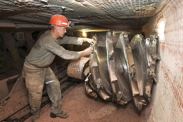 Boring machine in a potash mine