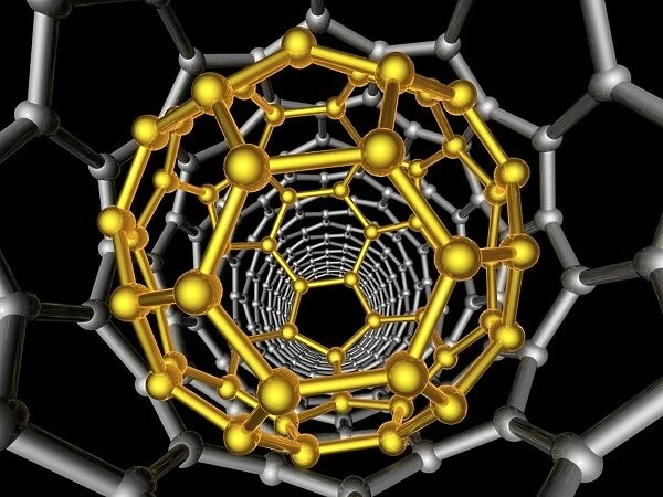 Carbon nanotube and buckyball, artwork