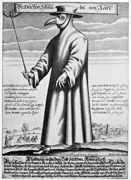 Framed Print : A 17th-century print of a Plague doctor in costume
