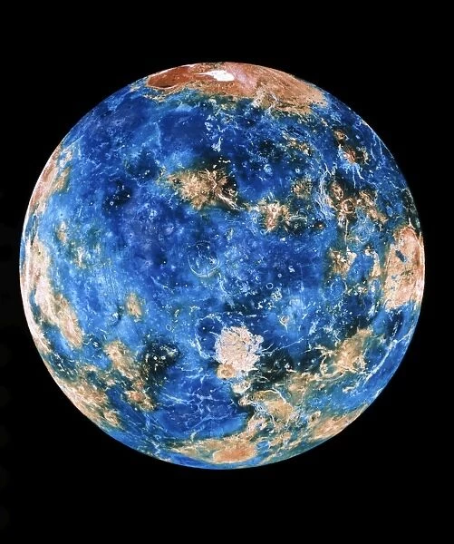Coloured radar image of Venus hemisphere