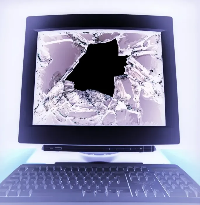Framed Print : Computer rage Smashed computer screen Print Framed Print : Computer rage Smashed computer screen Print