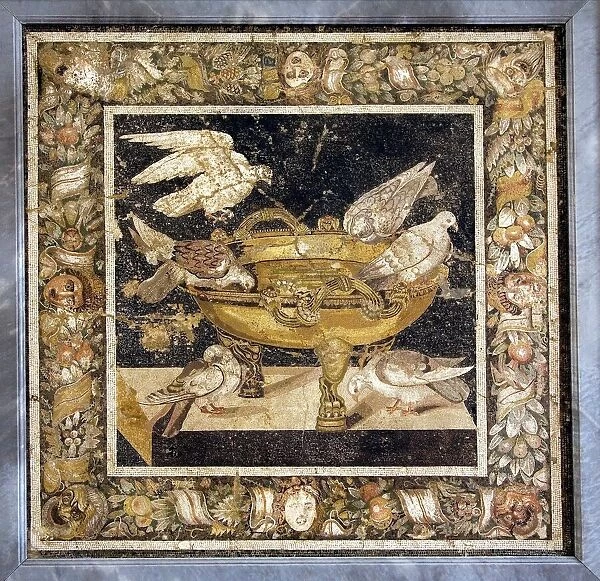 Doves on a drinking vessel, Roman mosaic