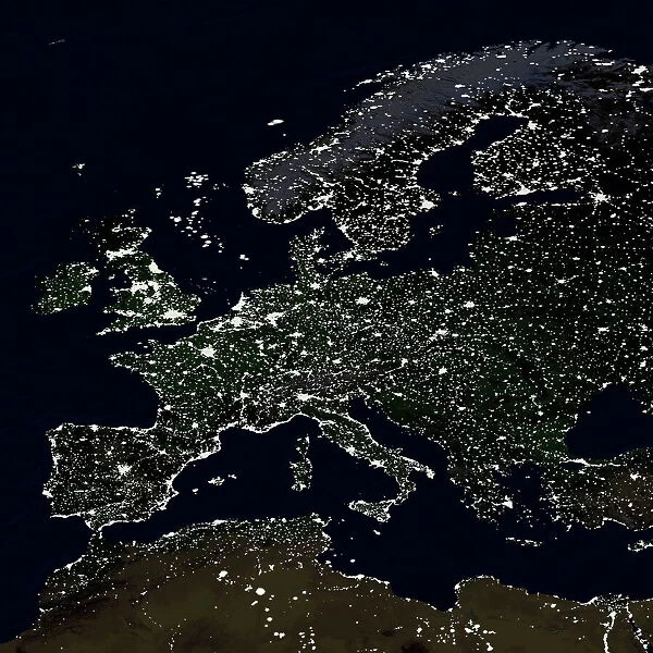 Europe at night, satellite image. North is at top