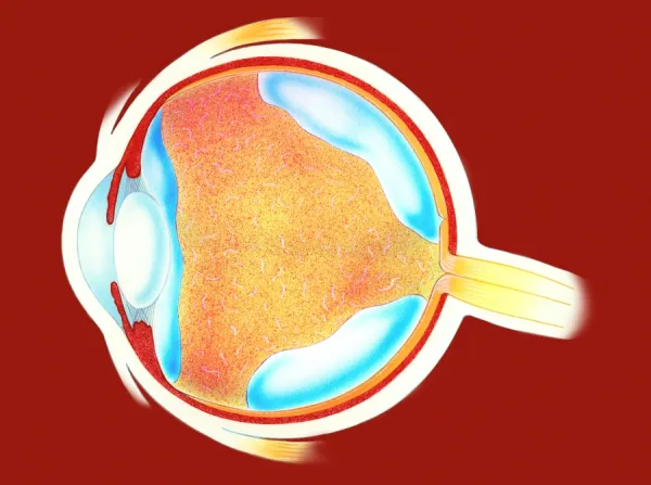 Human eye. Eye. Artwork of a section through a healthy human eyeball