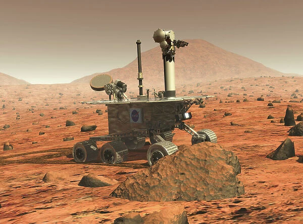 Mars Spirit rover. Computer illustration of the Spirit rover on the surface of Mars