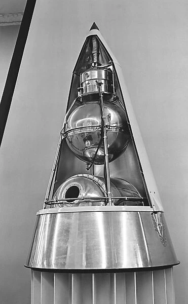 Model of Sputnik 2. Sputnik 2. Cut-away model of the top of the rocket carrying Sputnik 2