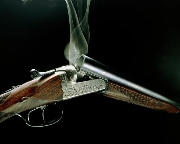 Framed Print of Smoking Shotgun Print: Double-Barrelled Chambers. Framed  Print from Science Photo Library