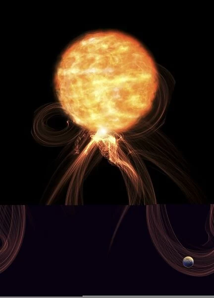 Sun, Earth and solar flare, artwork C013  /  9496