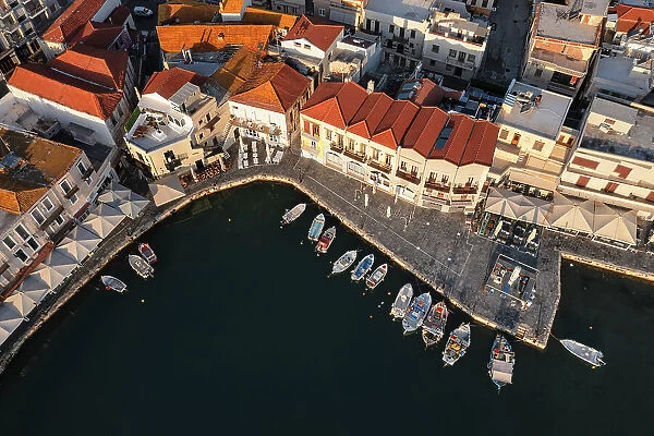 Aerial view of Venetian harbor, Rethymno, Crete, Greek Islands, Greece, Europe