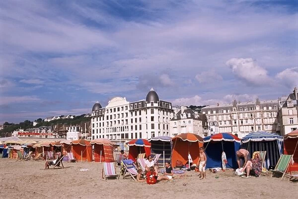 Beach tents on the beach, Trouville, Basse Normandie (Normandy), France, Europe