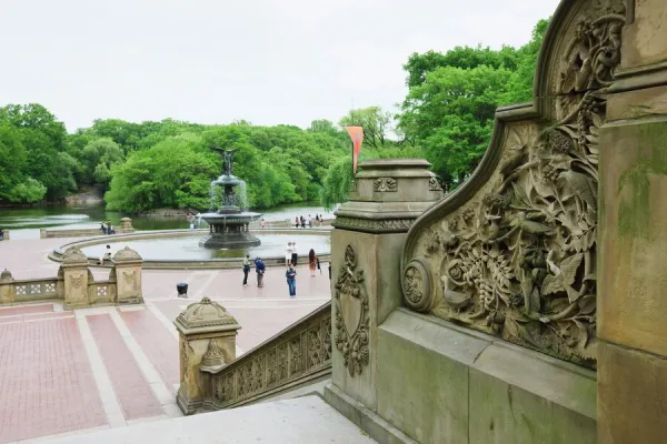 Bethesda Fountain and the lake from the terrace, Central Park, N.Y., U.S.A.