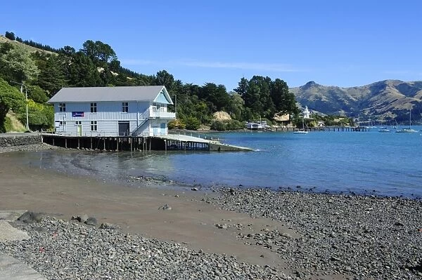 Boat house on the beach of Akaroa, Banks Peninsula, Canterbury, South Island, New Zealand, Pacific