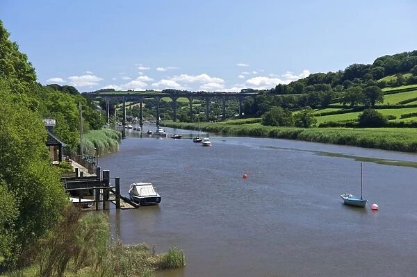 Calstock railway viaduct over the River Tamar, Cornwall, England, United Kingdom, Europe