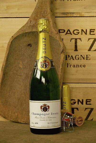 Close-up of a single bottle of Deutz champagne available as Framed Prints,  Photos, Wall Art and Photo Gifts