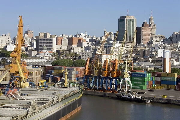 Container Port and city skyline, Montevideo, Uruguay, South America