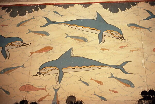 Dolphin fresco, Knossos, Crete, Greece, Europe