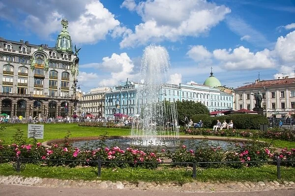 Fountain in front of the Kazan cathedral in St. Petersburg, Russia, Europe