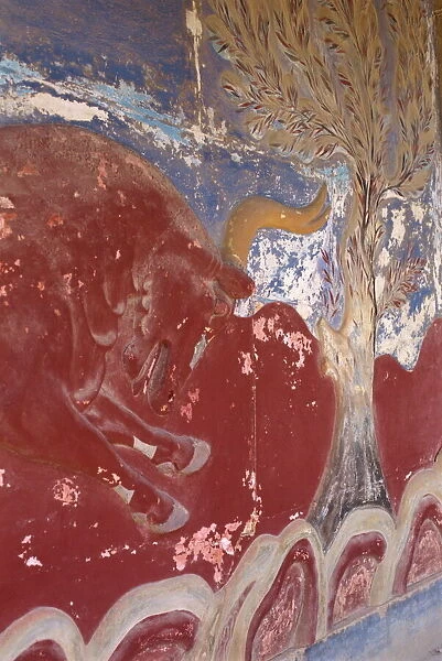 Fresco of bull, Knossos, Crete, Greek Islands, Greece, Europe