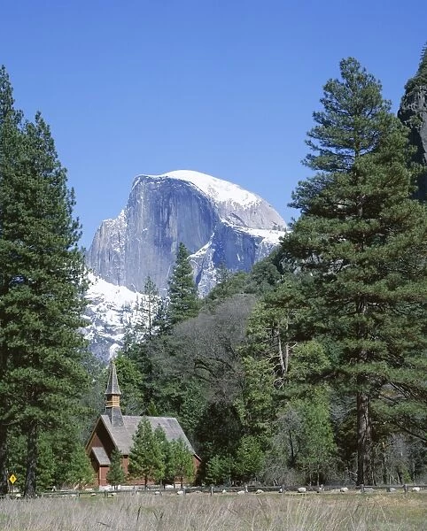 Half Dome mountain peak and chapel