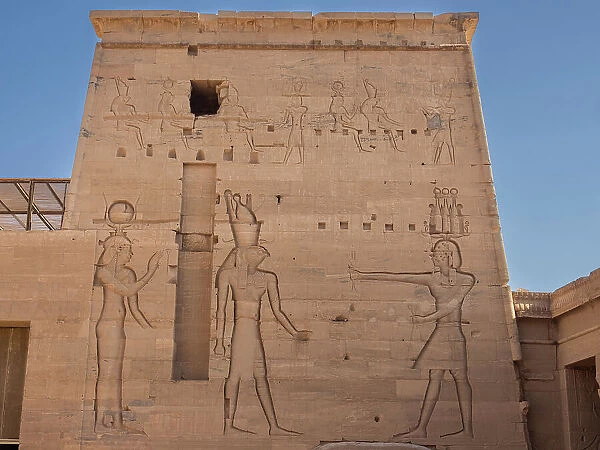 Hieroglyphs at the Philae Temple complex, The Temple of Isis, currently on the island of Agilkia, UNESCO World Heritage Site, Egypt, North Africa, Africa