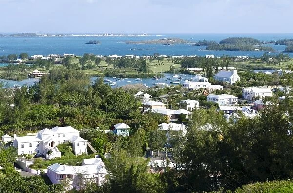 Looking out over Great Sound and smaller Riddells Bay, Bermuda, Central America