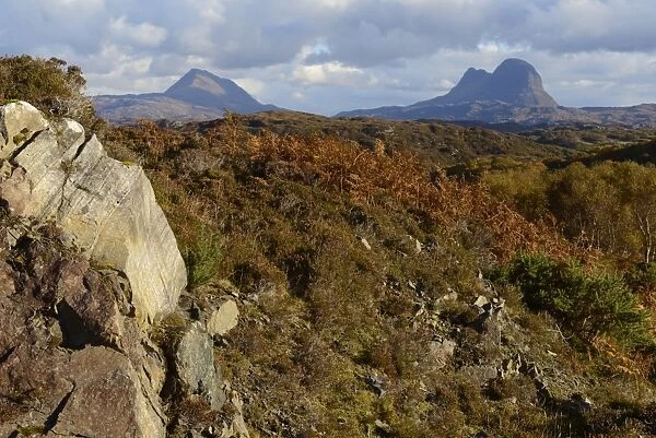 Mount Suilven and Canisp, Assynt, Highlands, Scotland, United Kingdom, Europe