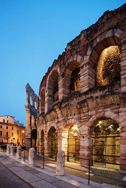 Piazza Bra and Roman Arena at night, Verona For sale as Framed