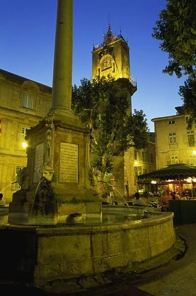 Place de l Hotel de Ville after dark, Aix-en-Provence, Bouches-du-Rhone