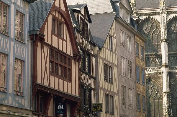 Timbered facades in Rue des Boucheries St. Ouen, Rouen, Seine-Maritime