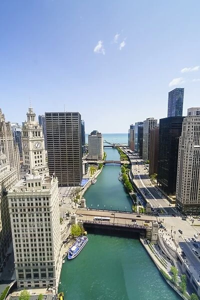 Towers along the Chicago River towards Lake Michigan, Chicago, Illinois, United States of America