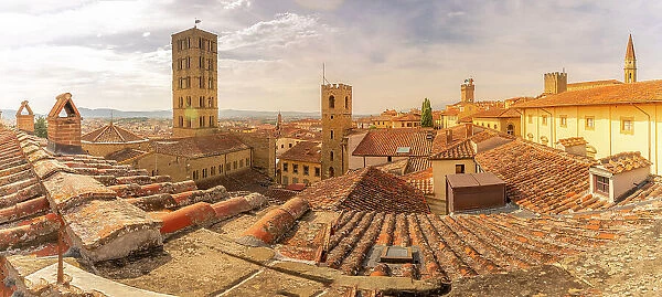 View of city skyline and rooftops from Palazzo della Fraternita dei Laici, Arezzo, Province of Arezzo, Tuscany, Italy, Europe