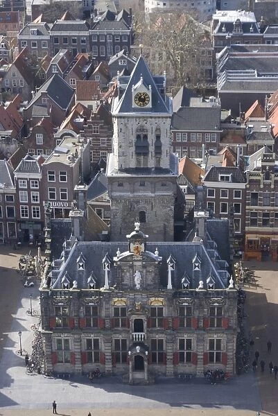 View over the city and the Stadhuis from the viewing platform of the Nieuwe Kerk (New Church), Delft, Netherlands, Europe